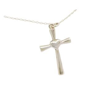 Vintage Sterling Silver Heart Cross Pendant Necklace